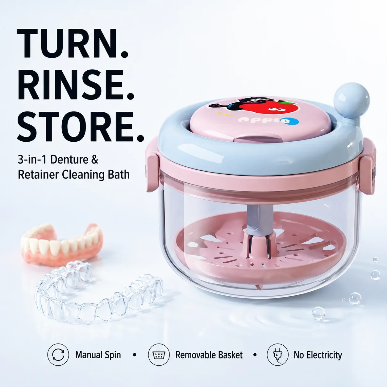 Manual Centrifugal Invisible Aligner Cleaner Box 360 Spin Wash Retainer Denture Bath Case Built-in Mirror Brush Dual Lock Leakpr