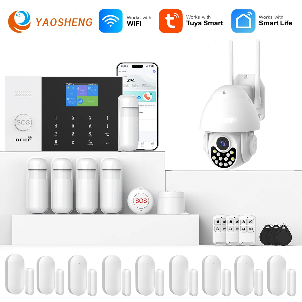 YAOSHENG ochrona bezpieczeństwa TUYA inteligentny system alarmowy w domu 2G 433 MHz WiFi GSM bezprzewodowy zestaw do sterowania aplikacją domową PG105