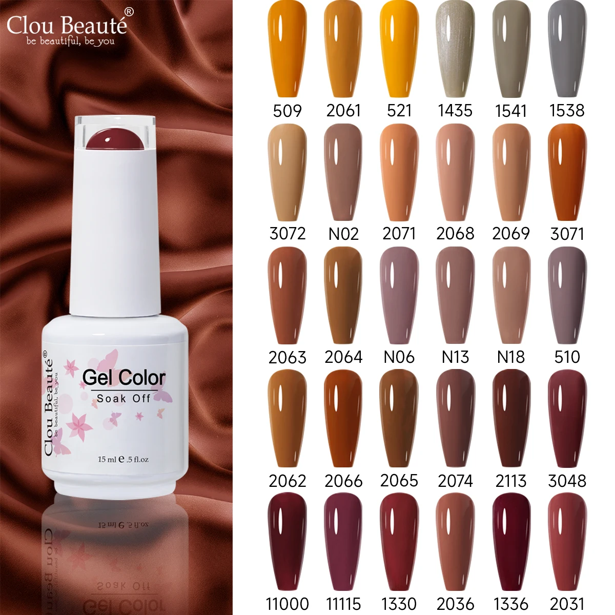 

Clou Beaute 15ml Gel Nail Polish Chocolate Brown Coffee Nude Color Series Soak Off Semi Permanent Varnishs LED UV Top Base Coat