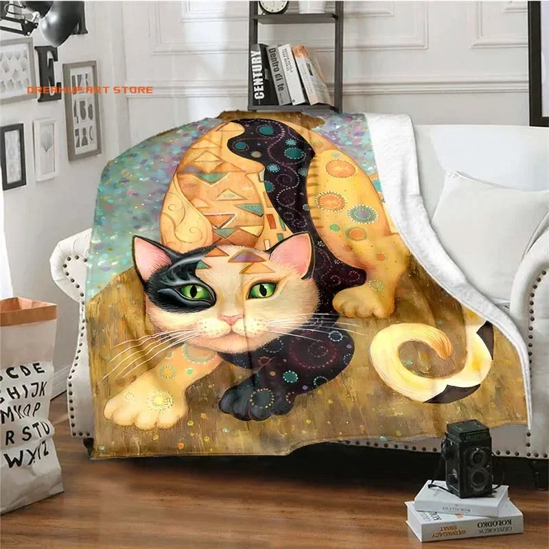 2026 3D Printed Animal Small Cat Cute Abstract Art Blanket Bedspread Flannel Blanket Soft Bedspread Beach Flannel Blanket Home D