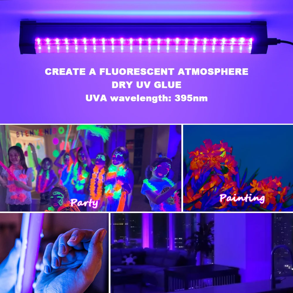 الأشعة فوق البنفسجية الضوء الأسود T8 المغناطيسي Blacklight بار USB T5 أنبوب الأشعة فوق البنفسجية المصباح الكهربي 39nm للكشف عن المال هالوين ديسكو ديكور حفلة #6