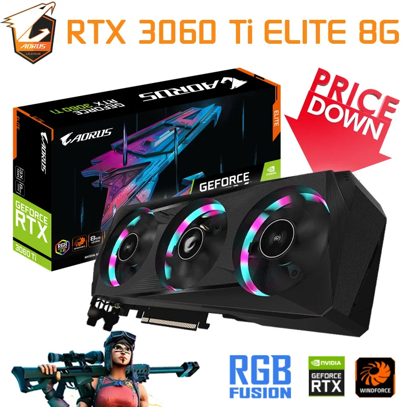 การ์ดจอ GDDR6 Gigabyte AORUS GeForce RTX 3060 Ti Elite OC 8G การ์ดแสดงผลสำหรับเล่นเกมขนาด14000MHz GDDR6 RTX 3060Ti GDDR6X GPU ใหม่