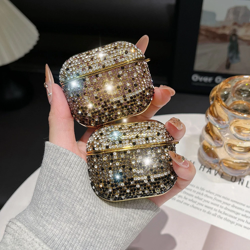 Plating Diamond Sparkle Kopfhörerhülle für Apple AirPods 4 1 3 Pro 2, kabellose Bluetooth-Headset-Box, glitzernde harte Kopfhörerabdeckung