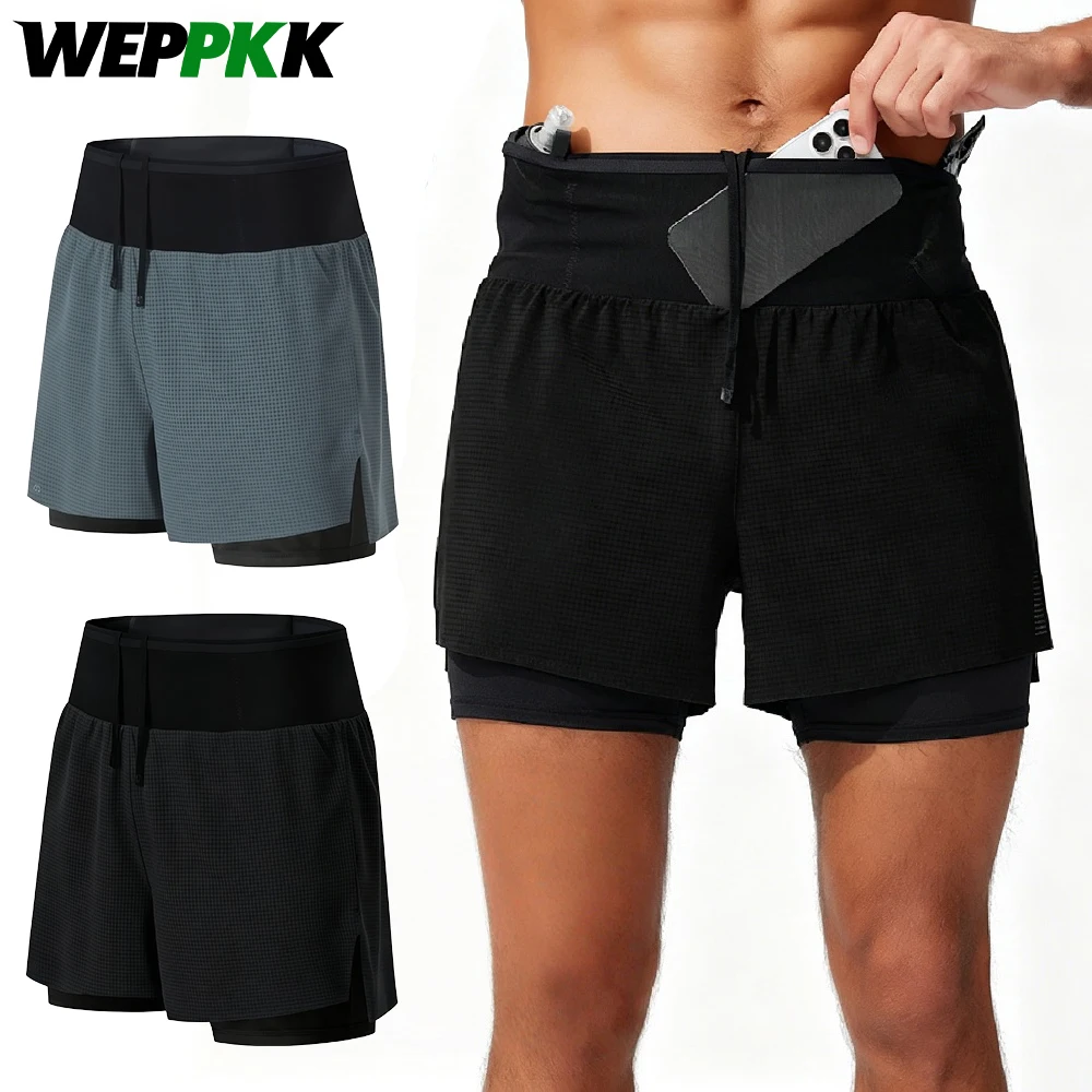 1Pcs Quick Dry Men Athletic Running Shorts Built-in Waist Storage Bag Anti-rub Inner Liner Trekking Outdoor Fitness Sport Shorts