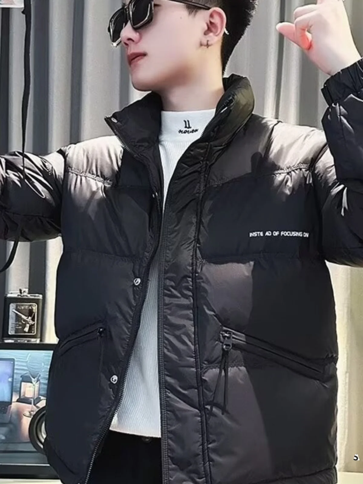 

Зимнее дымчатое мужское повседневное хлопковое пальто с воротником-стойкой, молодежное теплое пальто из искусственного шелка, хлопок