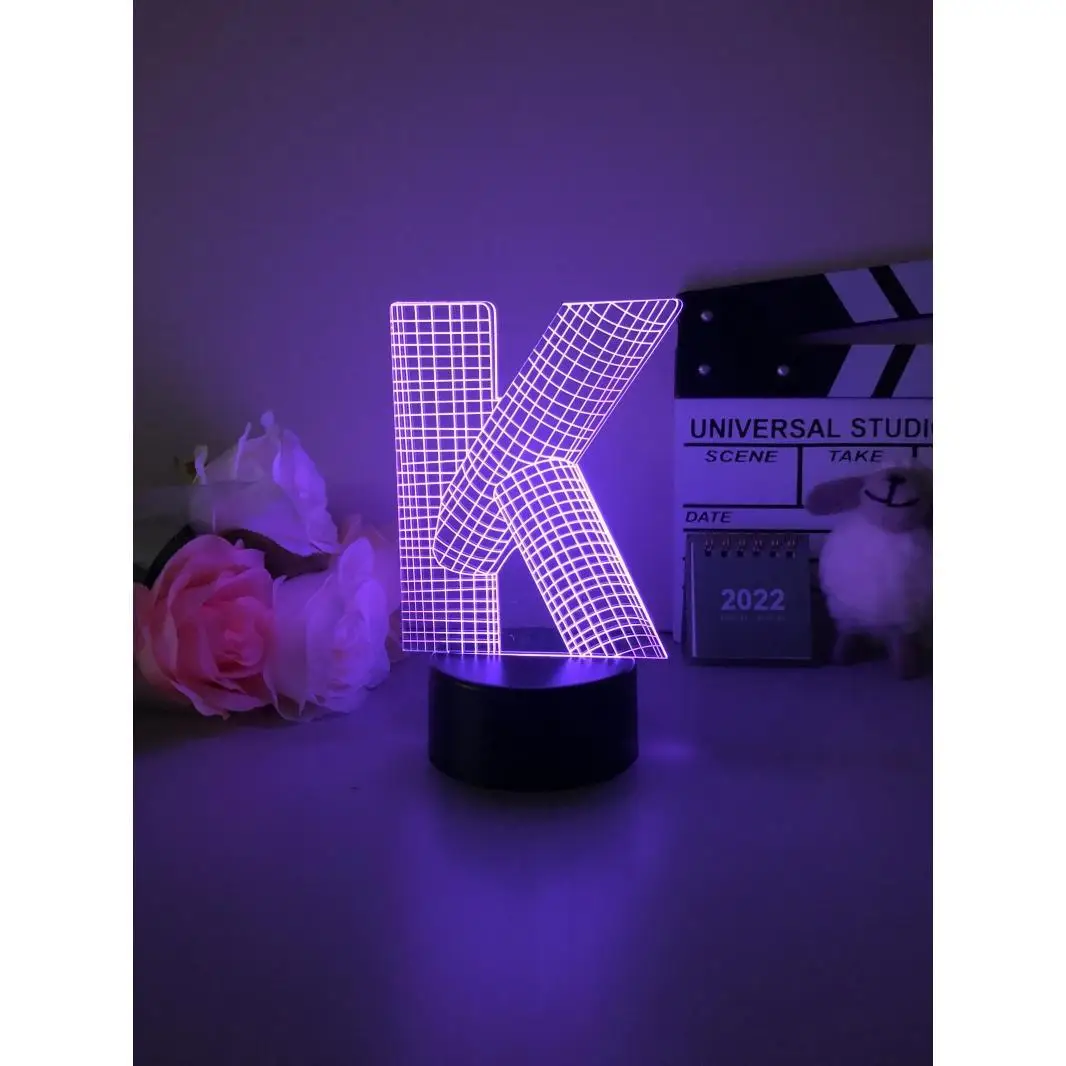 "K" Letters 3D Nightlight 16 Colors with Remote Table Lamps Home Decorative Light Indoor Desk Lamp Bedside Child Present Idea