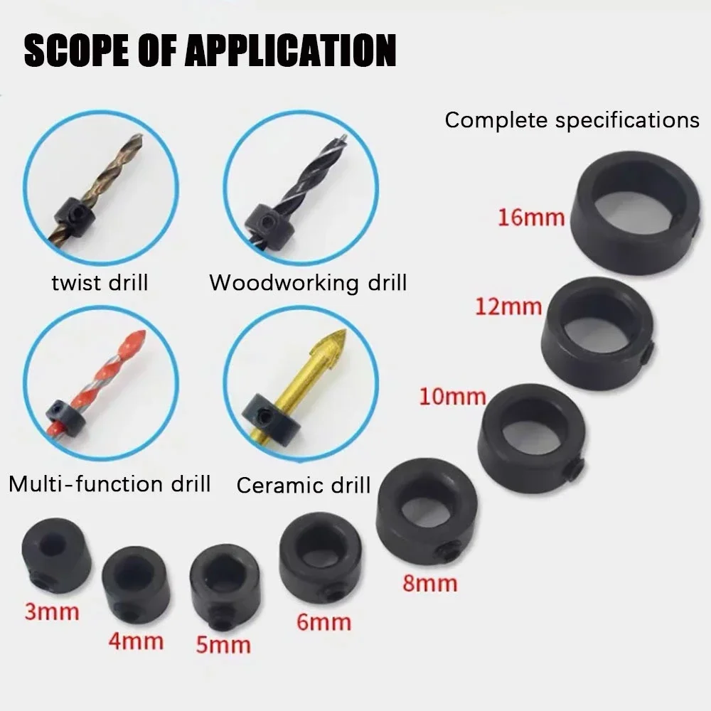 

3-16mm Shaft Woodworking Drill Locator Depth Stop Collars Ring Positioner Drill for Wood Drill Bit with Hexagon Wrench Bit Tool