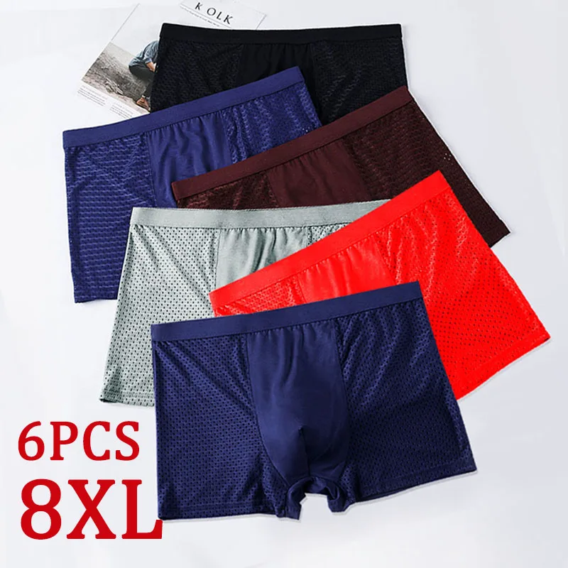 6 Pçs/lote 8XL Malha Mens Pugilistas do Roupa Interior Dos Homens Cueca Boxer homens Boxers para Homens Cueca Boxer Shorts Dos Homens Pugilistas Dos Homens Pantis