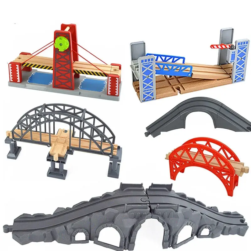 Wooden Track Accessories Train Traffic Light Beech Wood Railway Train Bridges Signal Sign Fit Biro Wooden Tracks Toys For Kids