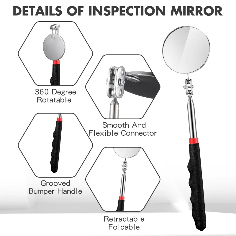 360 Retractable Telescopic Inspection Round Mirror Extending Car Angle View Pen Hand Auto Telescopic Detection Lens Repair Tool