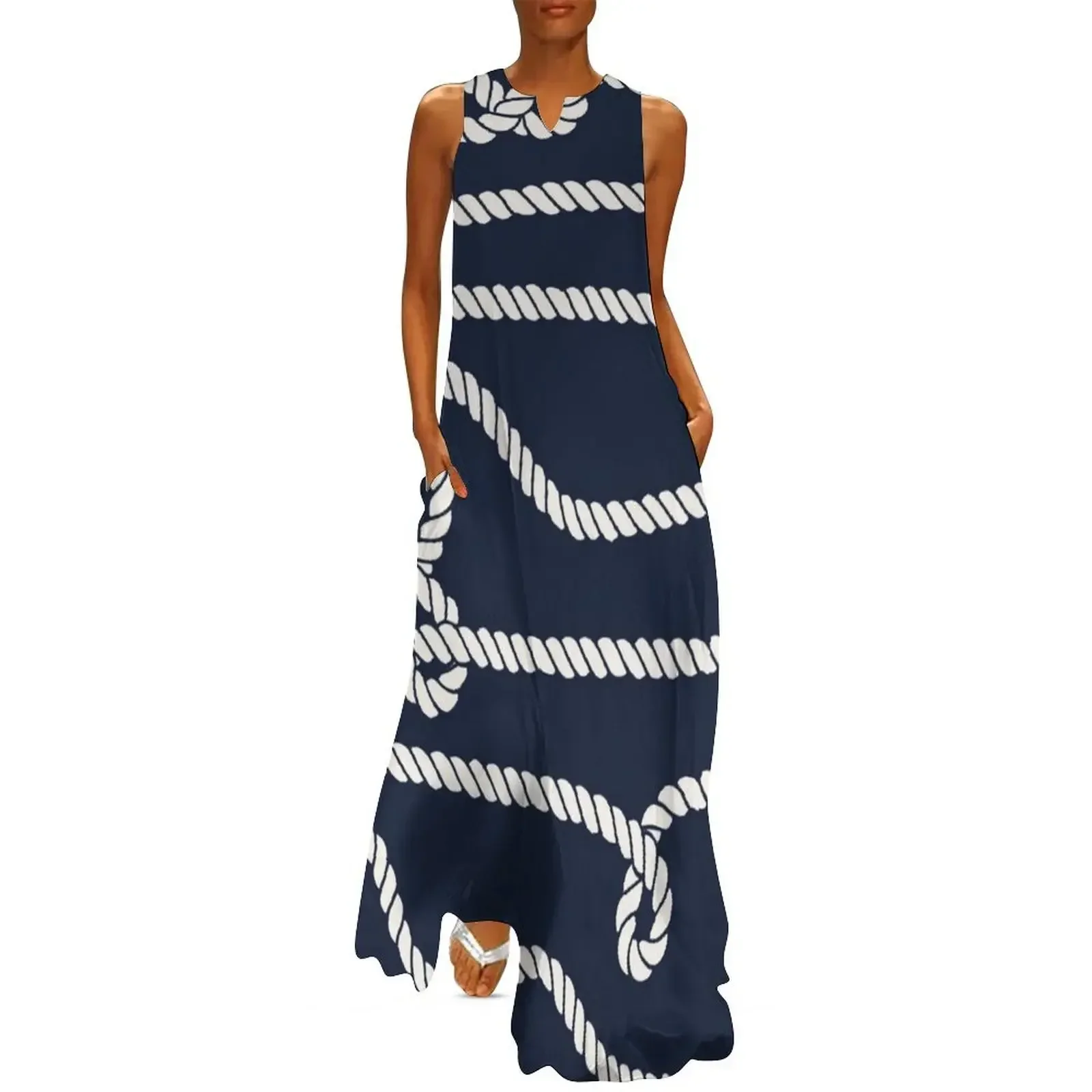 

Nautical Rope Long Dress women clothes Beachwear dresses with long sleeves dress women elegant luxury Dress