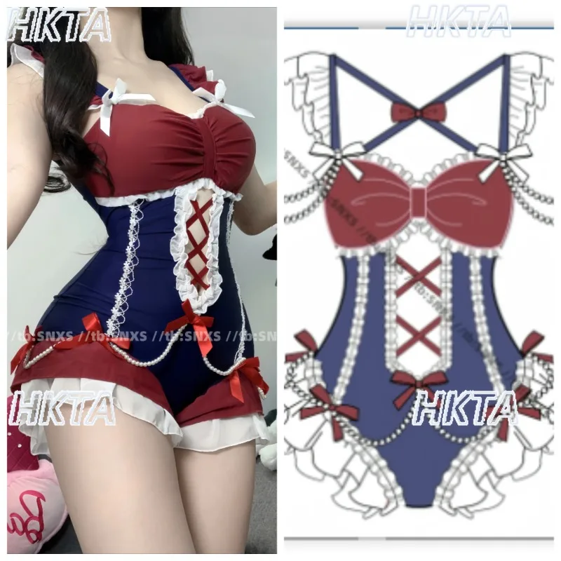 Japanese Cute Lolita Cos Sexy Cut Out Design One-piece Bijini Swimsuit New Summer Swimwear Beach Seaside Vacation Bathing Suit