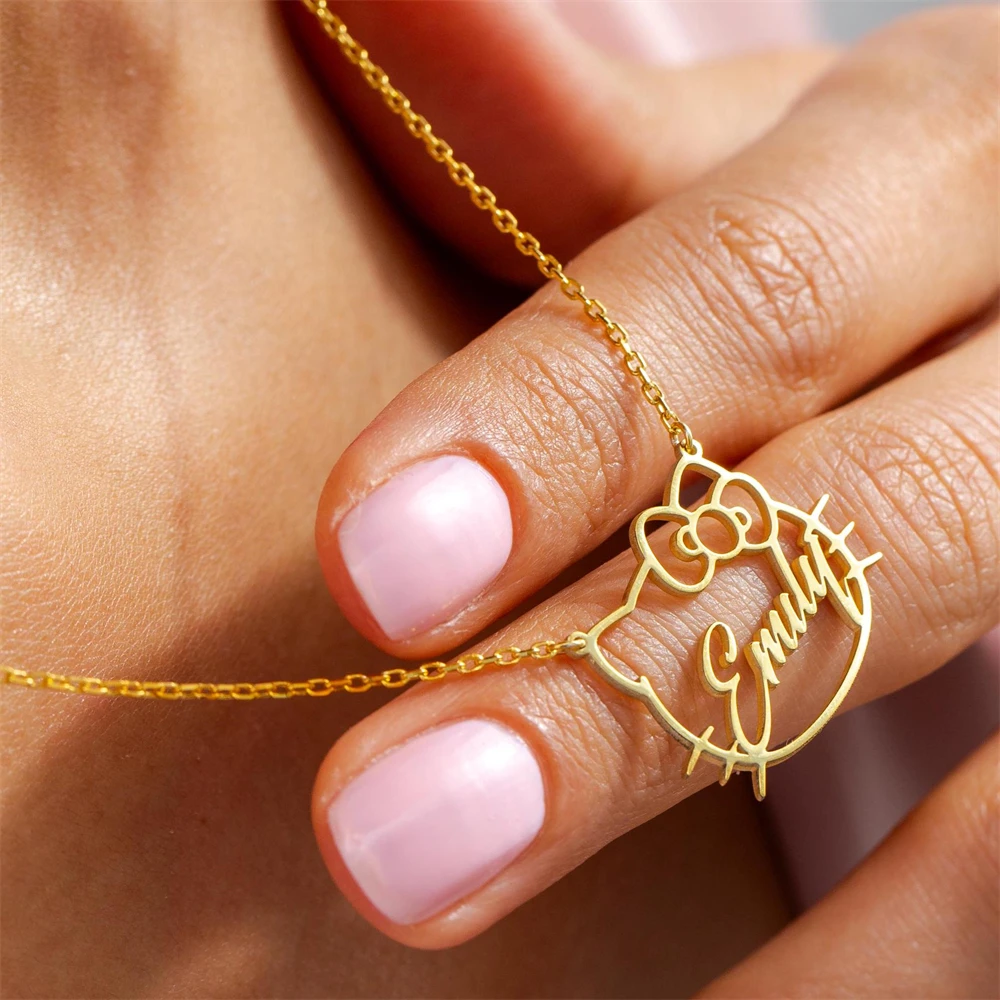 

Custom Cat Name Necklace Pet Jewelry Kitty Name Cat Face Silhouette Pendant Necklaces Memorial Gift for Women Girl Collar Mujer