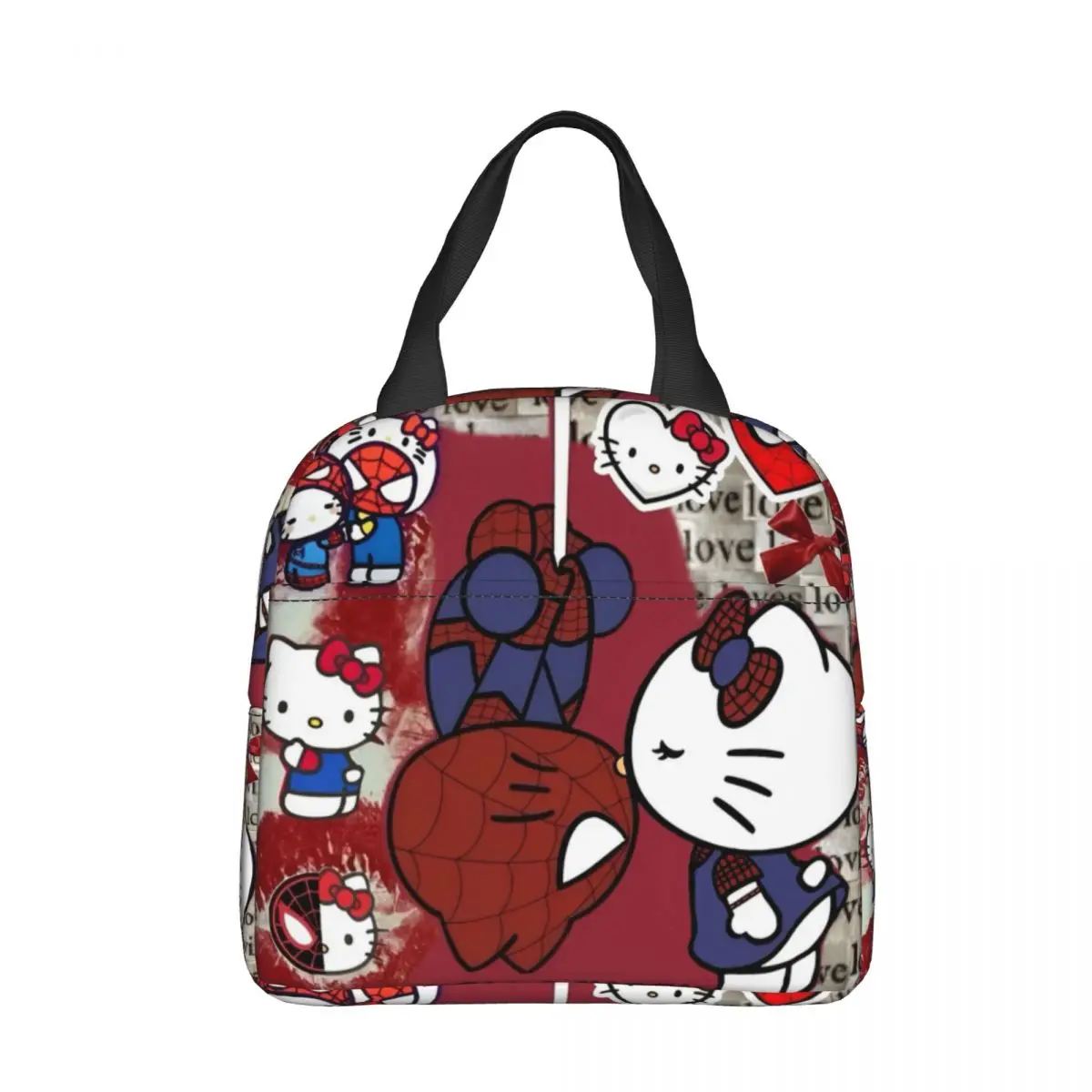 Spiderman Love Hello Kitty Insulated Lunch Bag Cooler Bag Reusable Portable Tote Lunch Box Bento Pouch Beach Picnic