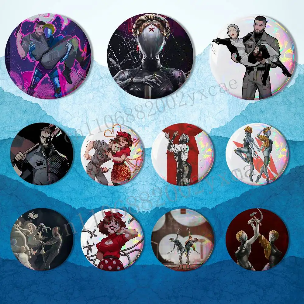 

game Sergey Twins Atomic Heart Badges Badges On Backpack Jacket Cartoon Round Brooches Acrylic Button Pins Collection Gifts