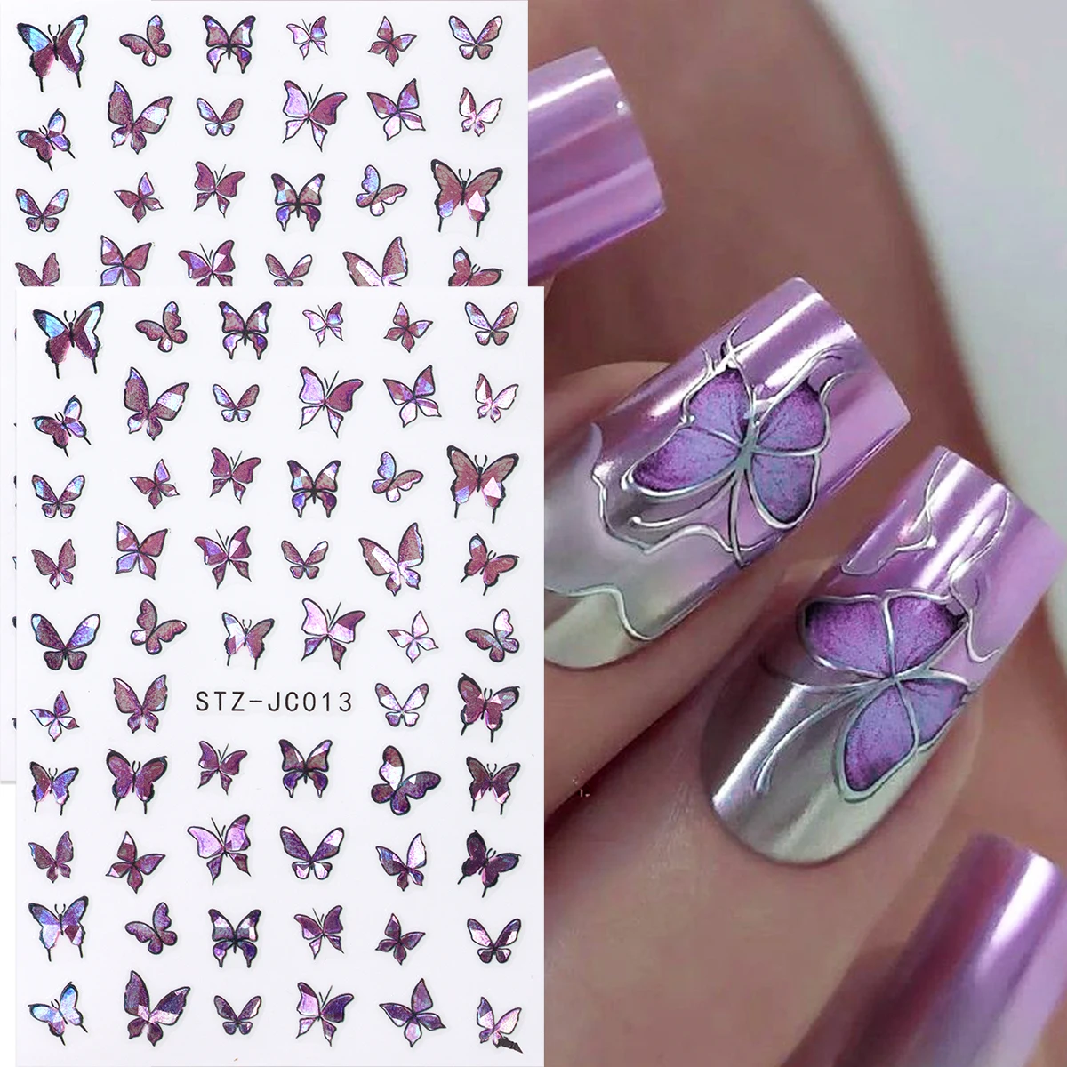 Spring Stickers for Nails Butterfly Laser Holographic Design Art Self-Adhesive Insect Decals Decoration DIY Manicure Accessories