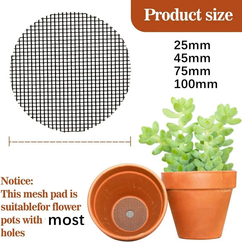 50/100PCS Flower Pot Hole Mesh Pad，1“3“4“Rounds Drainage Hole Mesh  Anti-Slip, Bonsai Bottom Grid Mat