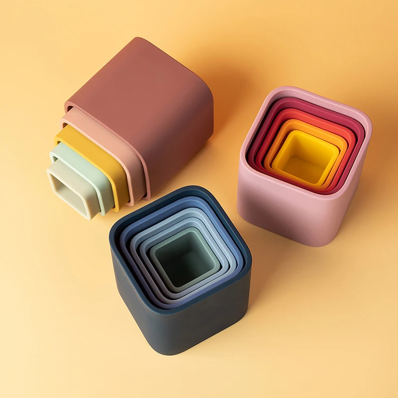 1set Baby Silicone Stacking Cups Toys Nesting Montessori Building Block Toy Stack Tower for Toddlers Gifts Early Educational