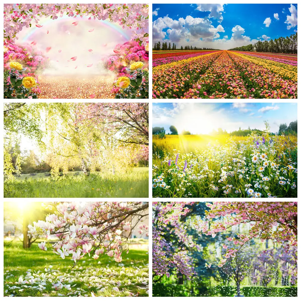 Spring Landscape Backdrop For Photography Green Forest Tree Garden Park Flowers Baby Portrait Background Decor Photo Studio Prop