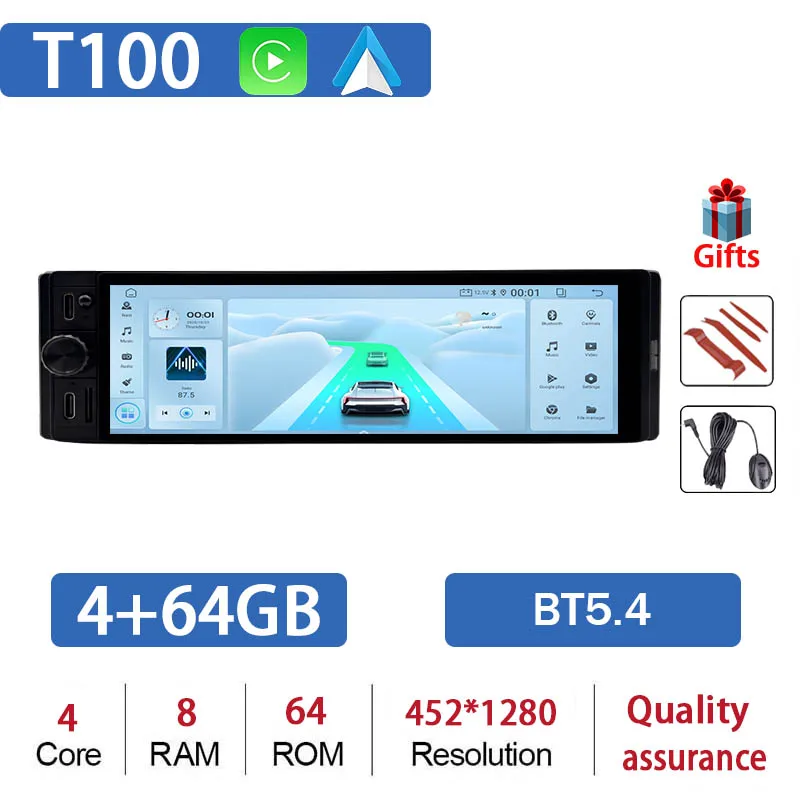 Universele autoradio van 6,28 inch, Android 14, draadloze multimedia videospeler, Bluetooth, GPS-navigatie