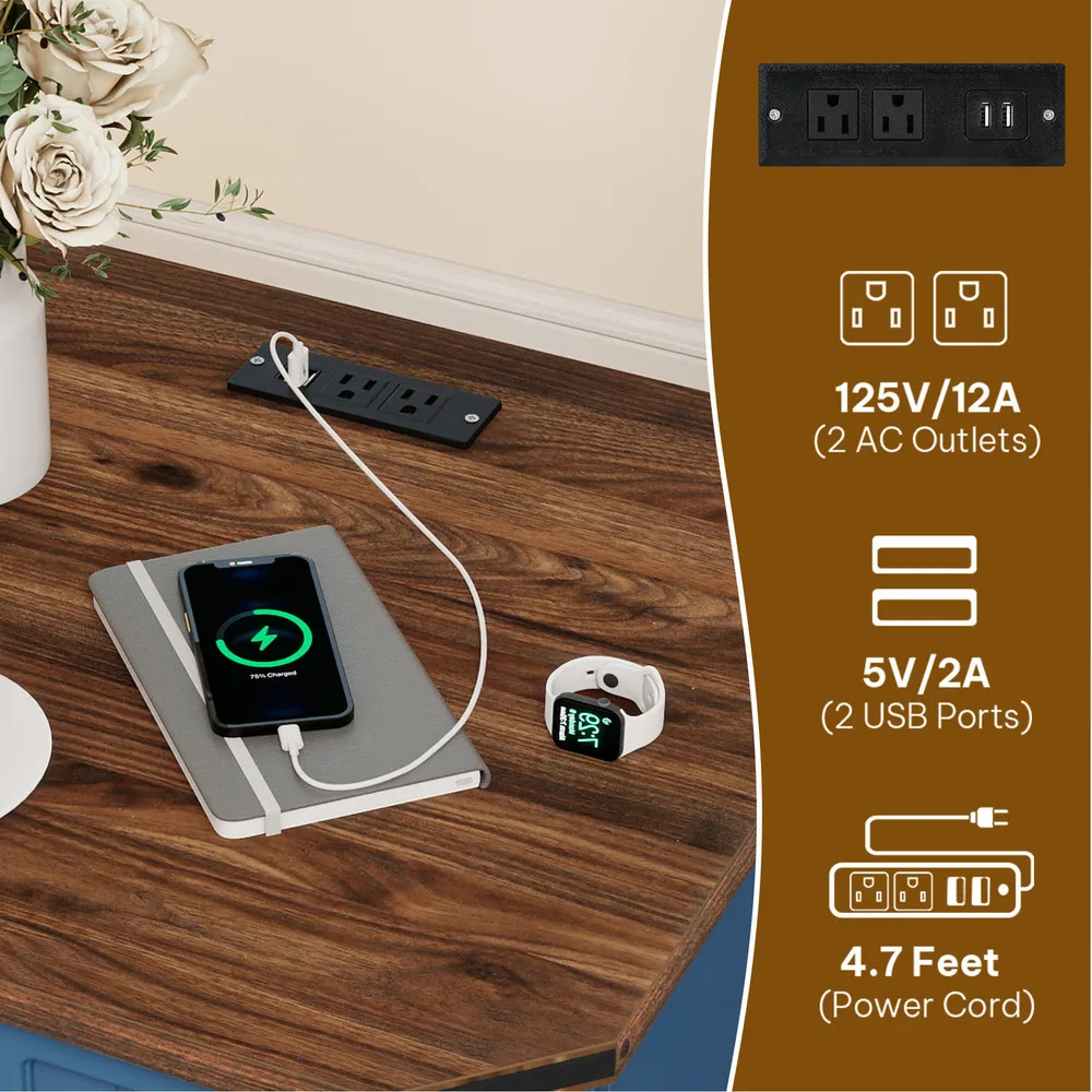 23.6" End Table with Power Outlets & Adjustable Shelf Night Stand Bedside Table