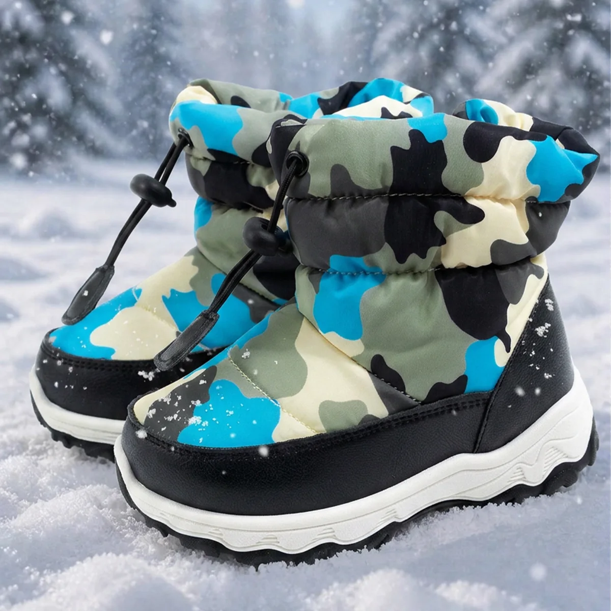 Children Winter Snow Boots Boys Waterproof Camouflage Cotton Shoes Kids Plus Plush Warm Boots