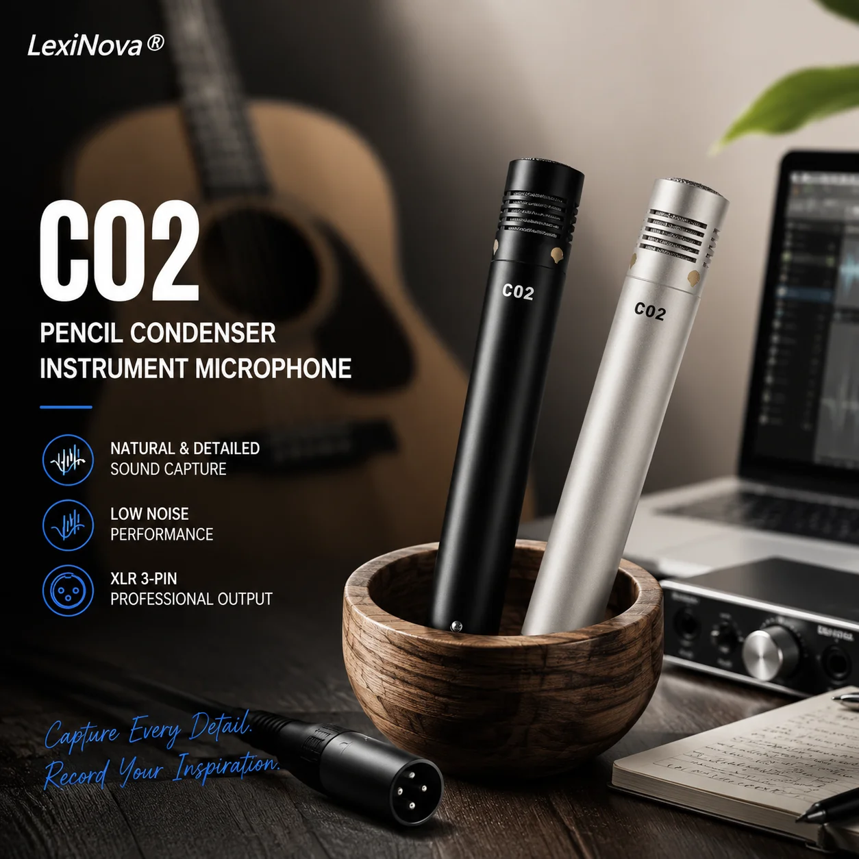 C02 Condenser Instrument Microphone Pencil Small-Diaphragm Drum Mic Recording for Guitar Piano Violin Saxophone Studio Stage