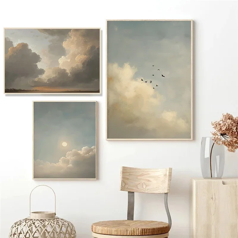 Classic Painting Clouds Posters Nature Scenery Clouds Dark Clouds Aesthetic Canvas Paintings Prints Wall Art Pictures Home Decor