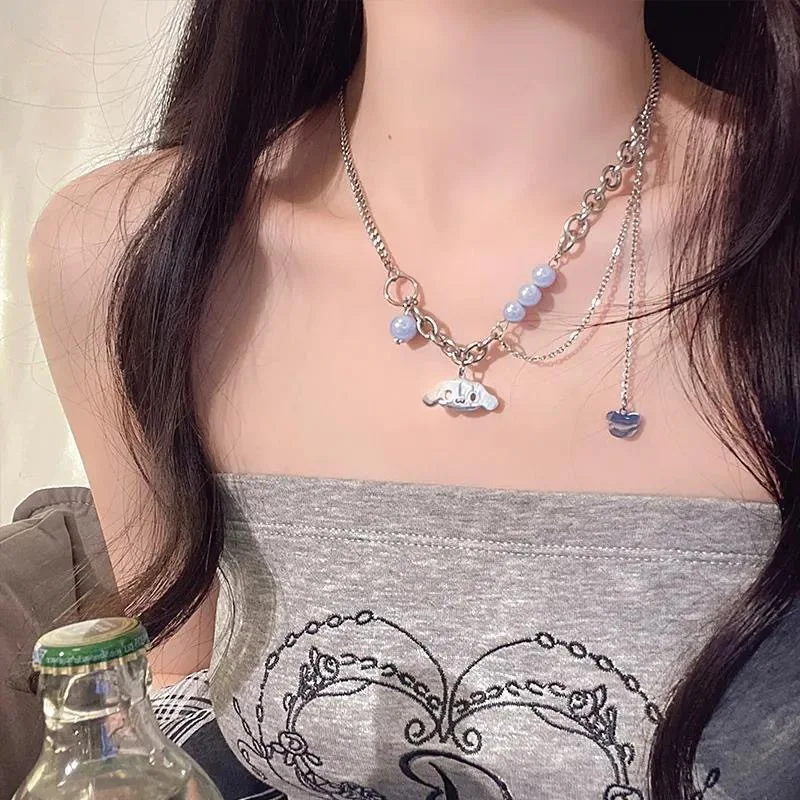 Cinnamoroll  Reflective Pearl Necklace Cool Luxurious Hot Girl Spliced Clavicle Chain Personalized Necklace