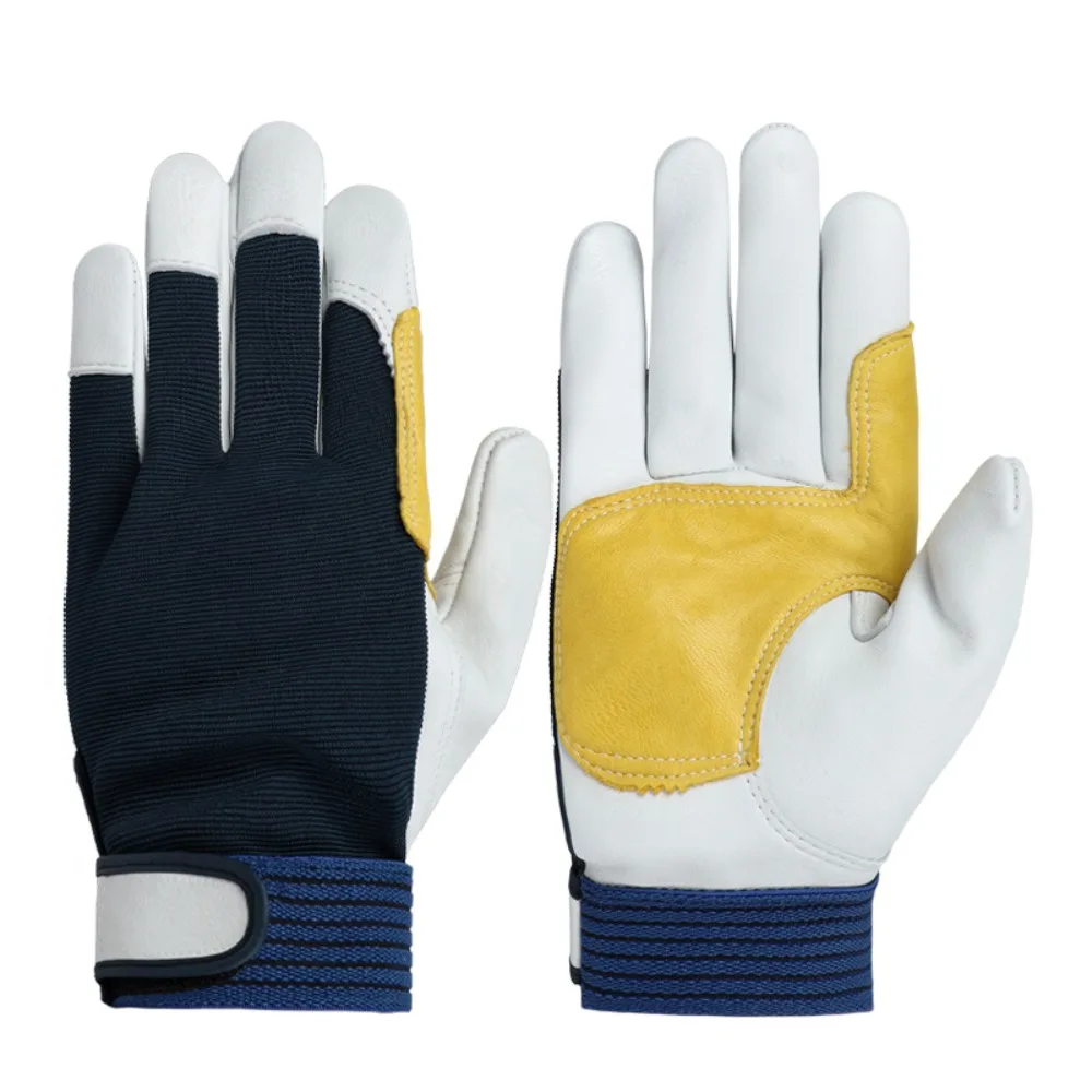 1 pair Thickened Leather Work Gloves Wear-Resistant Tough Grip Protective Gloves Breathable Safety Labor Insurance Gloves
