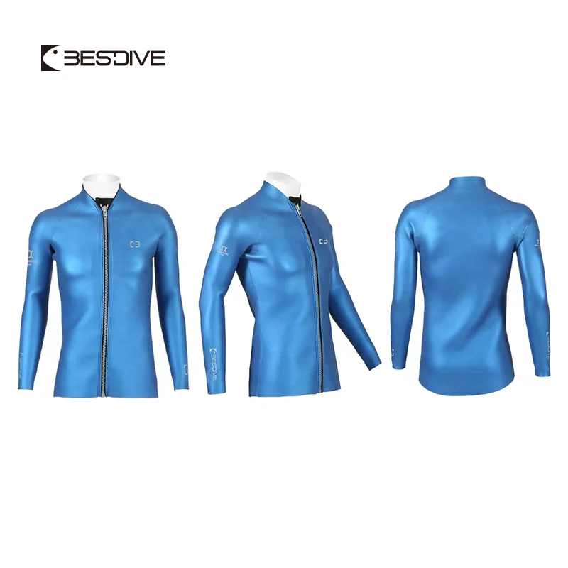 Bestdive Men's 3mm Zipper Jacket Wetsuit Yamamoto Neoprene Wetsuit Top for Male Freediving Spearfishing Scuba Diving Suit Man