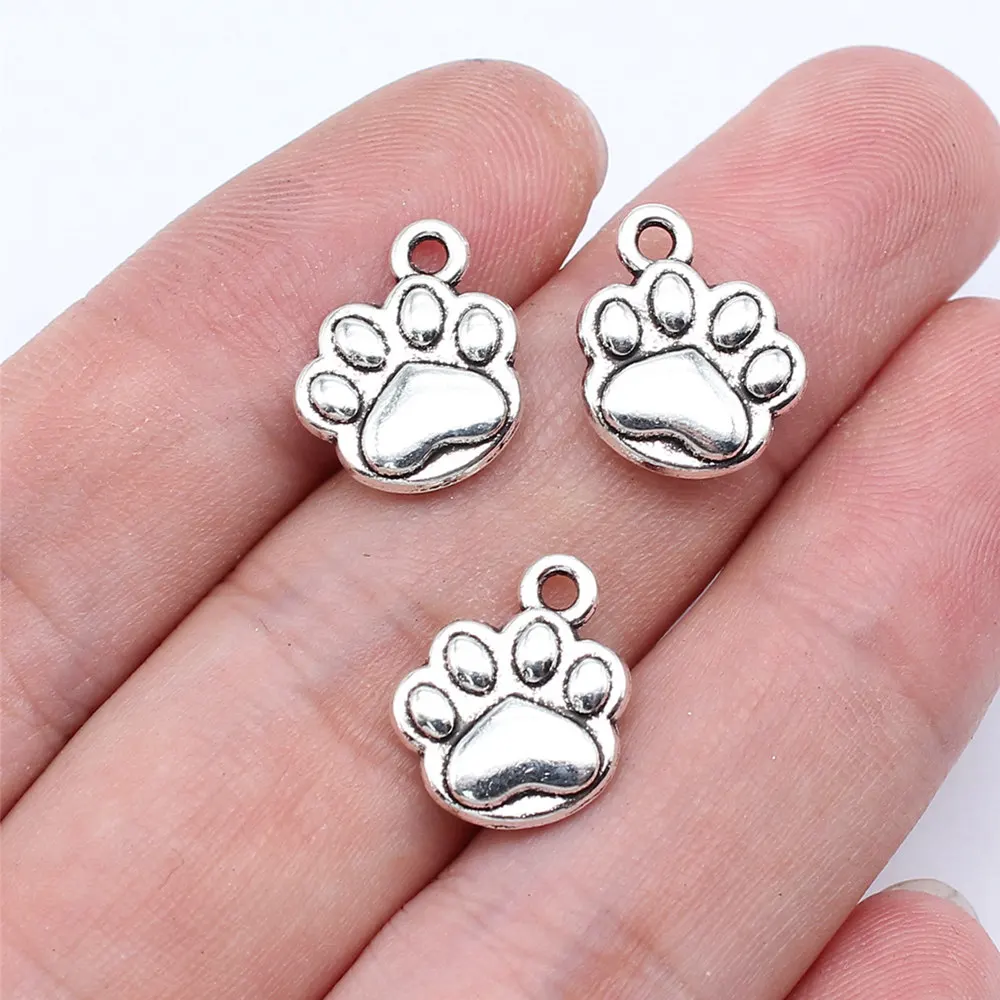 20pcs/lot 14x12mm dog paw Charms For Jewelry Making Antique Silver Color 0.55x0.47inch