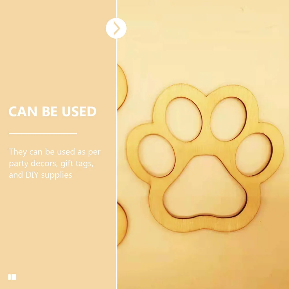 30Pcs Unfinished Dog Paw Shaped Wood Cutouts Wood Craft DIY Gift Tags for Pet Party