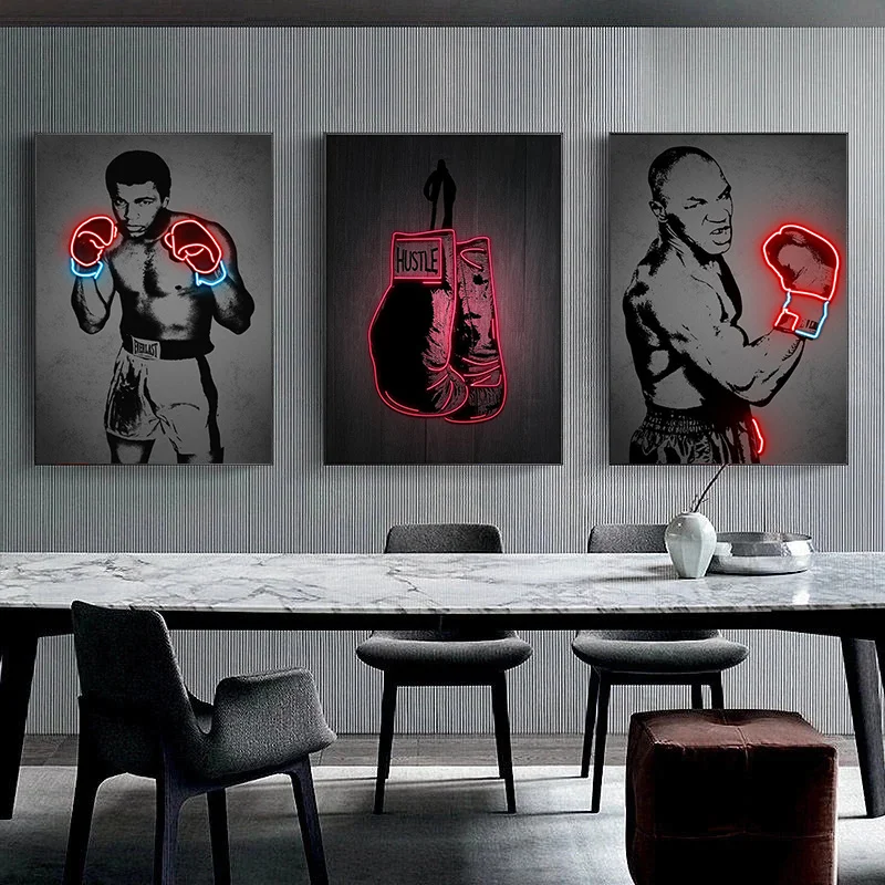 Neon Design Boxing Canvas Paintings Mike Tyson Boxer Abstract Art Posters and Prints Vintage Bar Home Decor Cool Mural Gifts