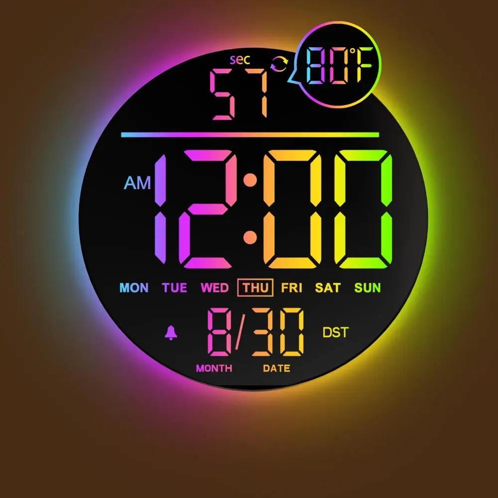 

Большие цифровые настенные часы с секундомером, таймером обратного отсчета, большим LED-дисплеем, RGB-подсветкой, функцией DST, отображением температуры, для спальни