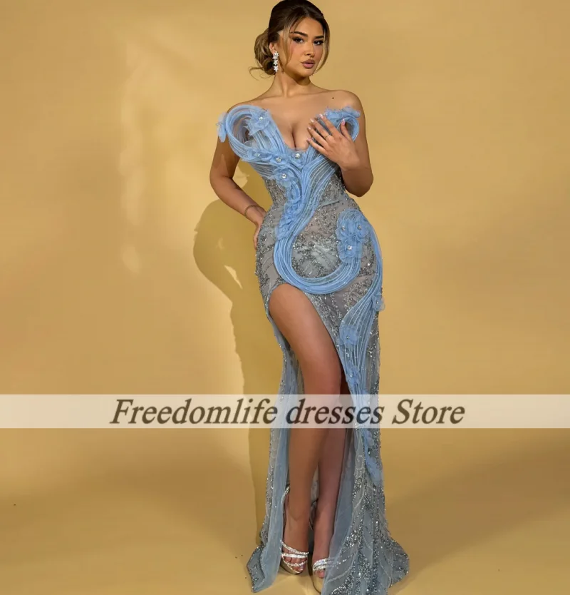 ชุดราตรีปักเลื่อมเซ็กซี่ ปี 2026 คอวี ผ่าข้าง ประดับลูกปัด ทรงเมอร์เมด แต่งระบายดอกไม้ ชุดราตรีออกงาน  รับตัดตามสั่ง