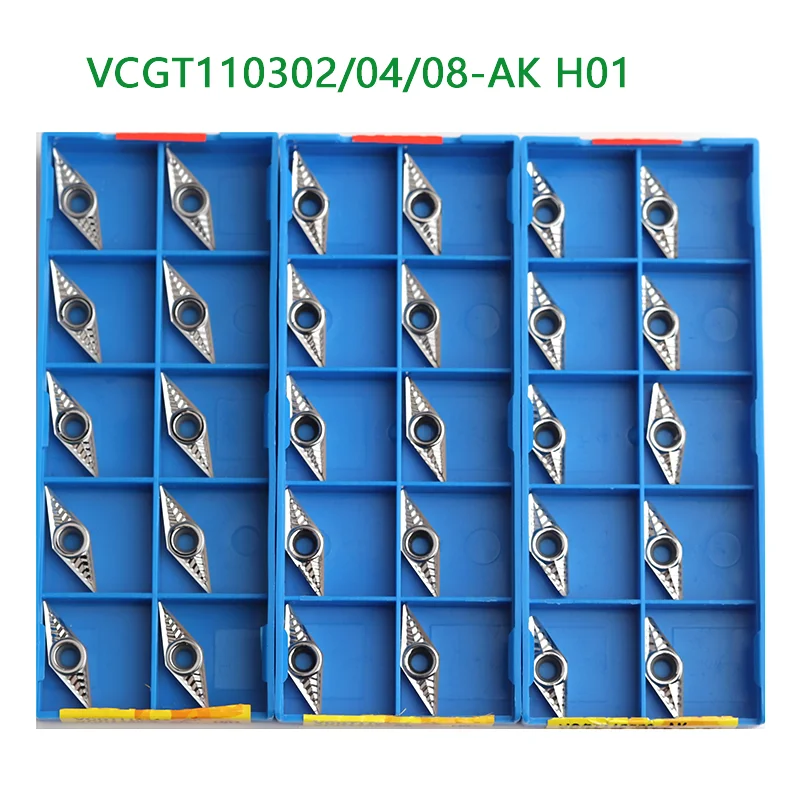 10pcs VBGT110304 VBGT110308 VCGT110302 VCGT110304 AK H01 Carbide Insert CNC Lathe Turning Tools VCGT VBGT Blade for Aluminum