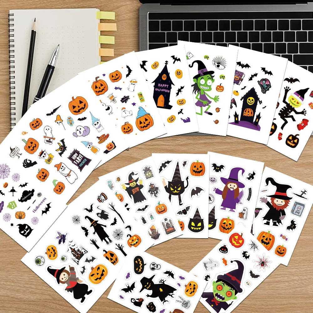 

Halloween Pumpkin Ghost Stickers Laptop Bicycle Guitar Skateboard Sticker 8 Sheets Kid DIY Graffiti Waterproof Stickers