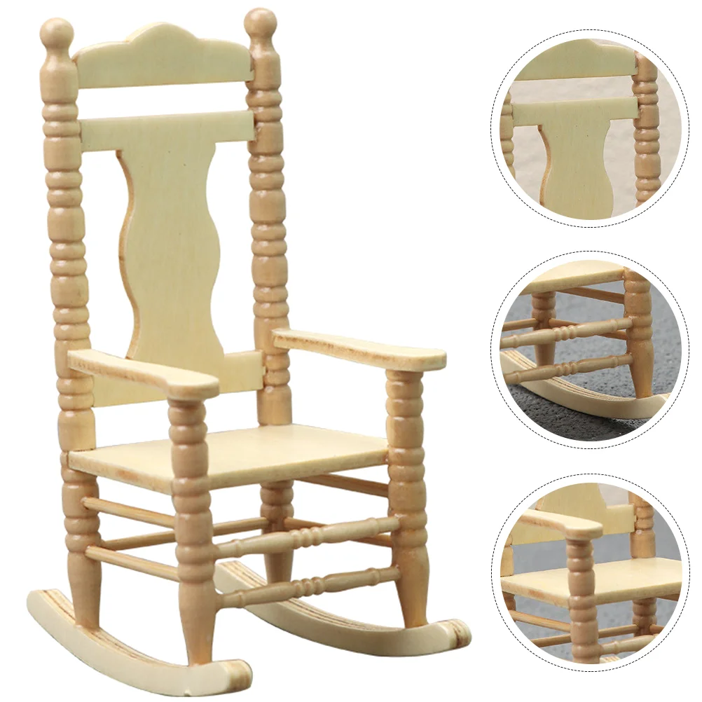 Dollhouse Stool Mini Chair Kids Rocking Model Furniture Wooden Decorative Child Toys