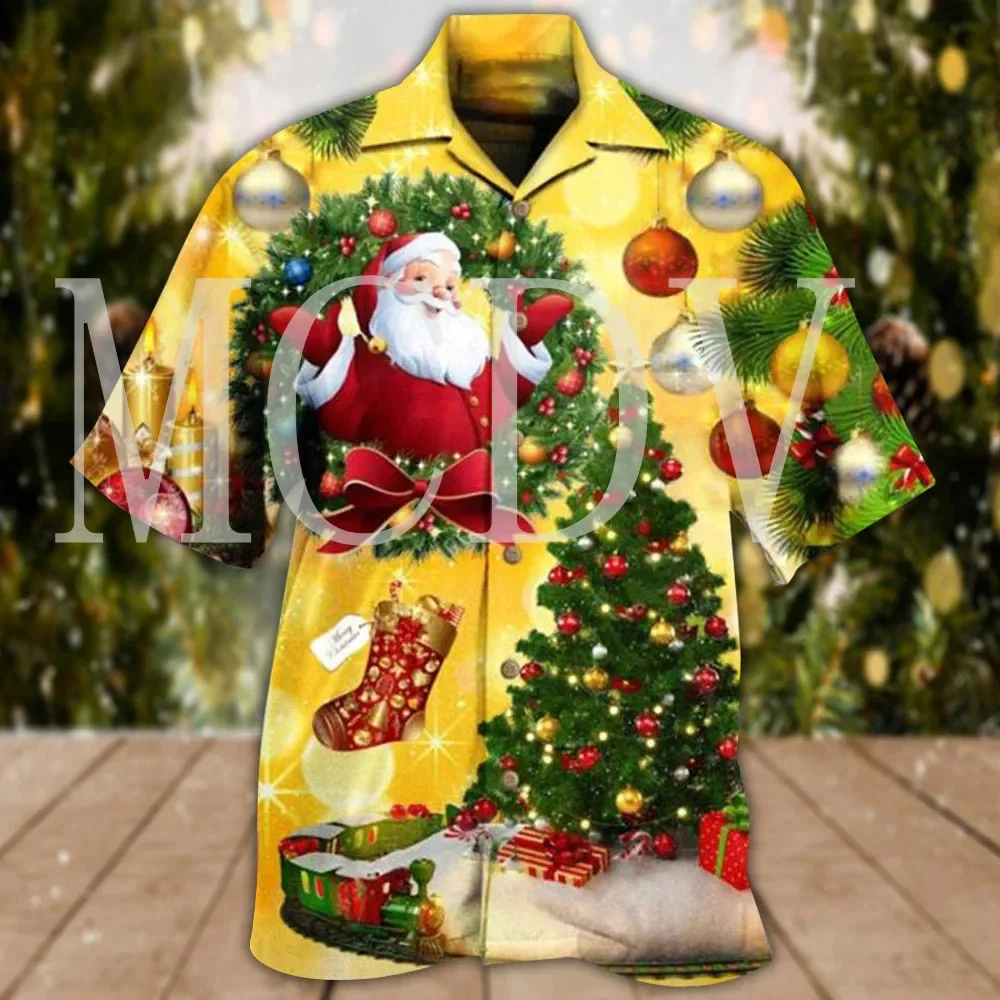 Christmas Tree Yellow Stunning Night 3D All Over Printed Hawaiian  Men For Women Casual Breathable Hawaiian Short Sleeve Shirt