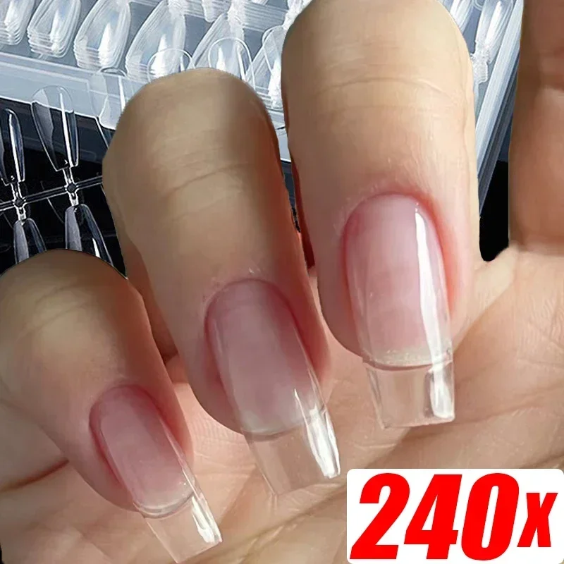 Clear Natural Fake Nails Ultra-thin Transparent Artificial Press on Long Ballerinas Nails Art Tool DIY Nail Extension Long Tips