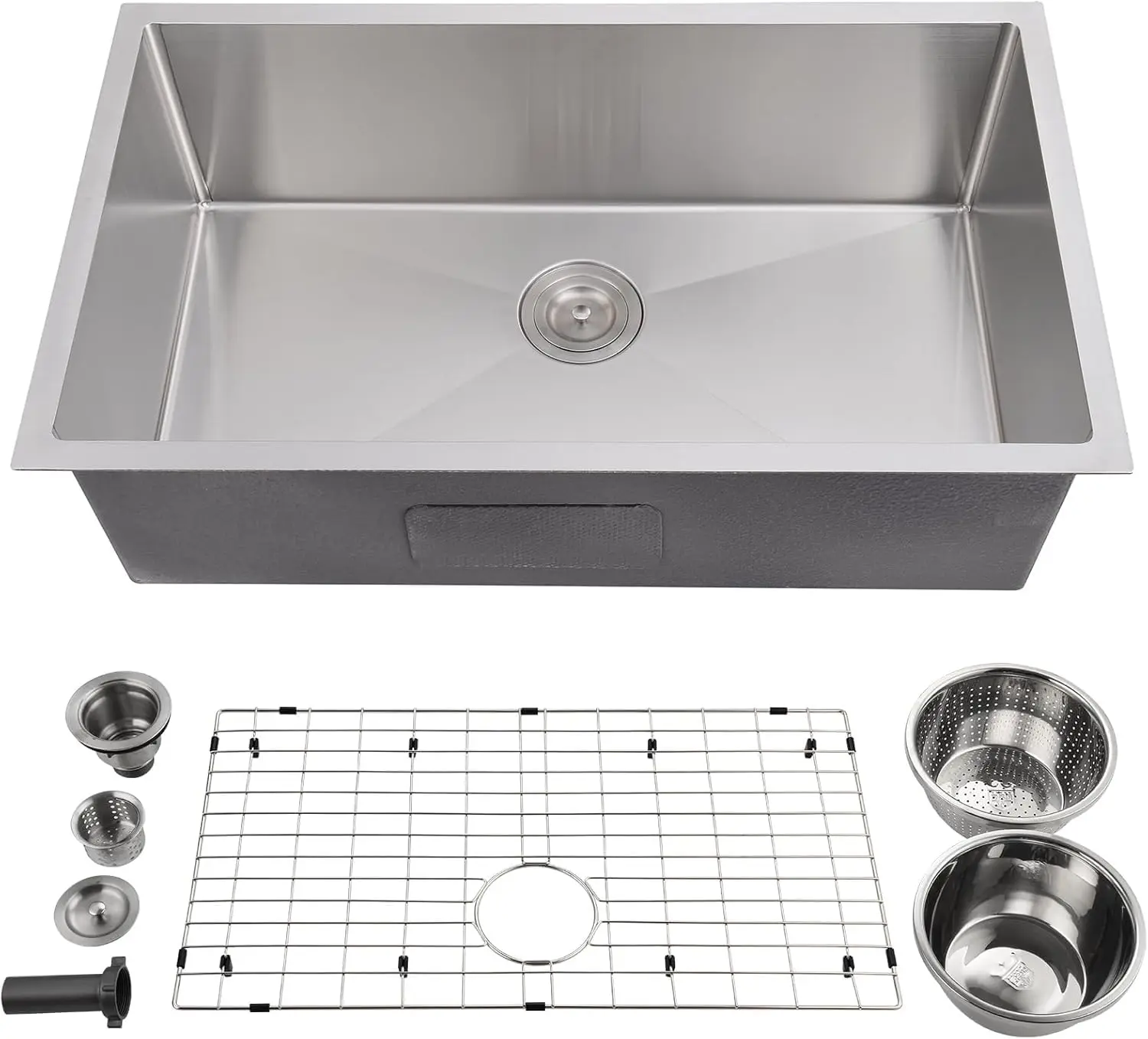 Single Bowl Kitchen Sink Stainless Steel Deep Basin for Kitchen Washing, Freestanding or Wall Mount Portable Standing Utility Sink Includes Bottom Set & Accessories