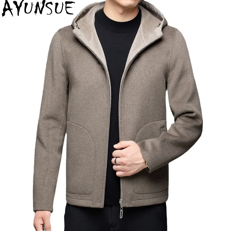 

AYUNSUE Double-sided Woolen Coat 100% Real Wool Jacket Men Winter Clothes Mid-length Trench Coats for Man Hoodie Пальто Зимнее