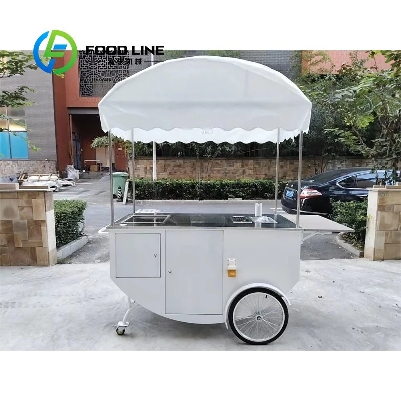 Customized Outdoor Hand Push Vending Cart Portable Commercial Mobile Food Stall With Customized Logo Stickers