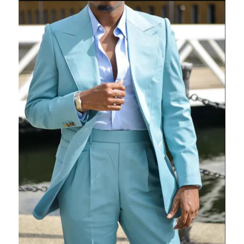 Classic 2 Piece Men Suits 2025 Peaked Lapel Groom Wedding Tuxedos Formal Prom Terno Masculino Slim Fit Blazer Set (Jacket+Pants)