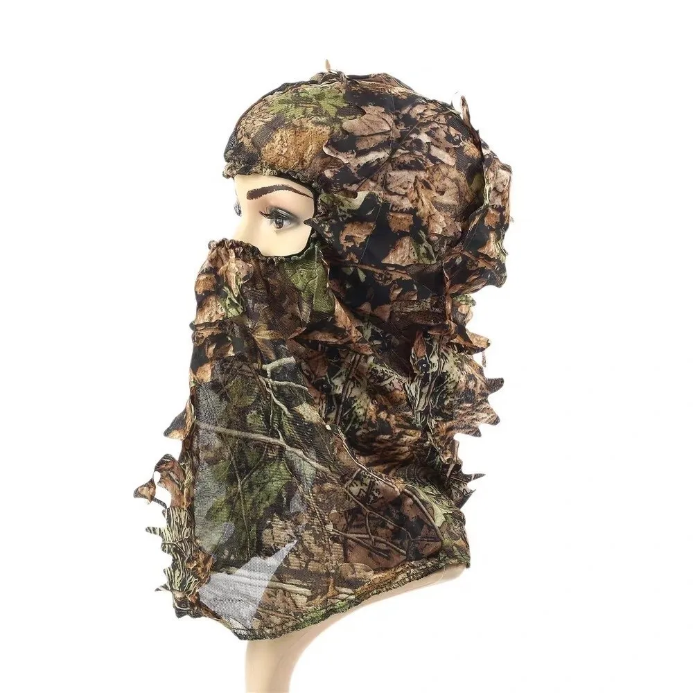 Realistic Pattern Leafy Face Mask Maple Leafy Breathable Mesh Hat Lightweight 3D Full Face Hunting Headgear Fishing