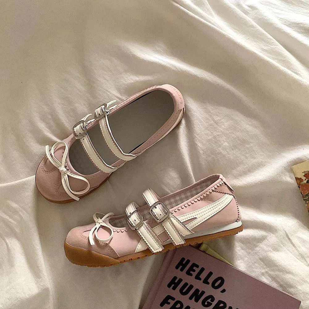 Sapatos Femininos 2026 Verão Outono: Sapatilhas com Laço, Estilo Mary Jane, Sapatos de Dança, Sapatos de Treino Alemães, Sapatos Cortez Retrô - Modernos e Versáteis