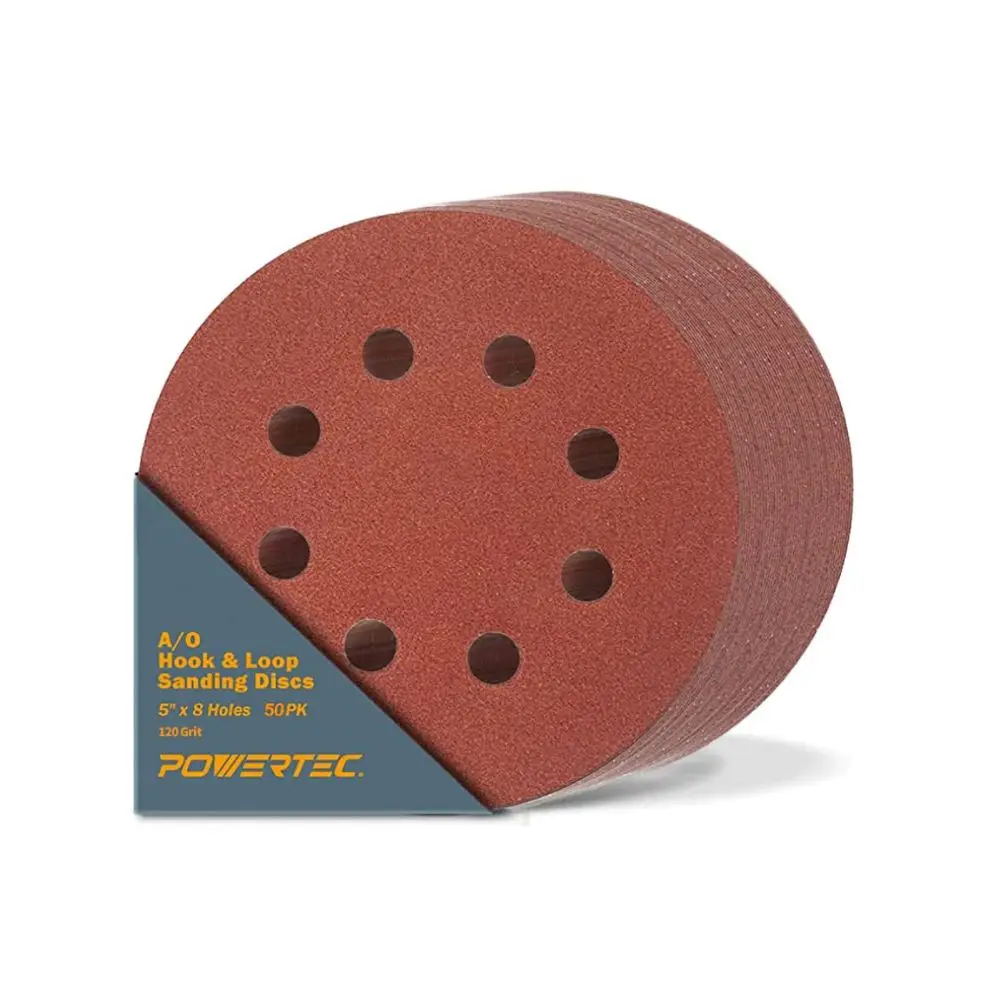 

5 Inch Sanding Discs - 120 Grit, Hook and Loop, 8 Hole Oxide Sandpaper for Woodworking & Random Orbital Sanders
