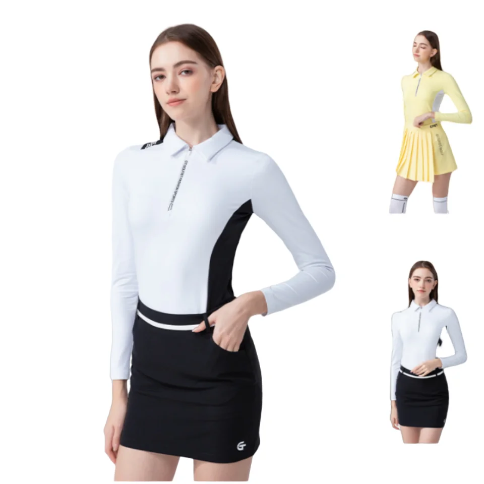 

Women's Outdoor Casual Golf T-shirt Long Sleeve Stand Collar Golf Wear Fashion Sweatwicking Woman Sportswear Slim Sports Shirts