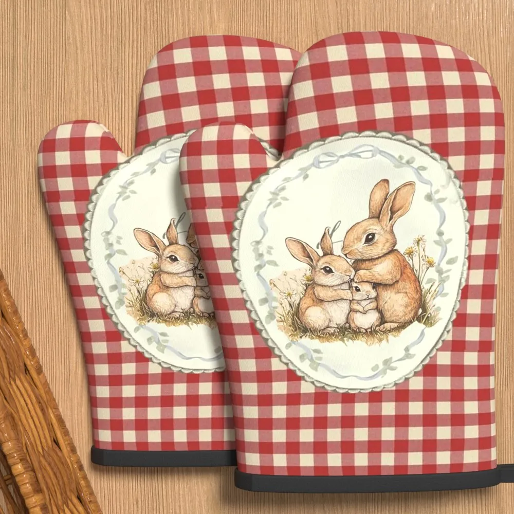 2pcs Easter Bunny Pattern Oven Mitts Heat Resistant Non Slip Hanging Design Efficient Suitable for Kitchen Holiday Decoration